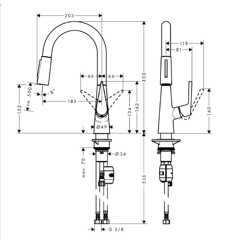 Смеситель Hansgrohe Talis S 72815000 для кухни с выдвижным душем