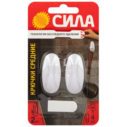 Крючок SCH-H10S-W2 средний до 1кг с технологией бесследного удаления бел. (уп.2шт) СИЛА Б0063977