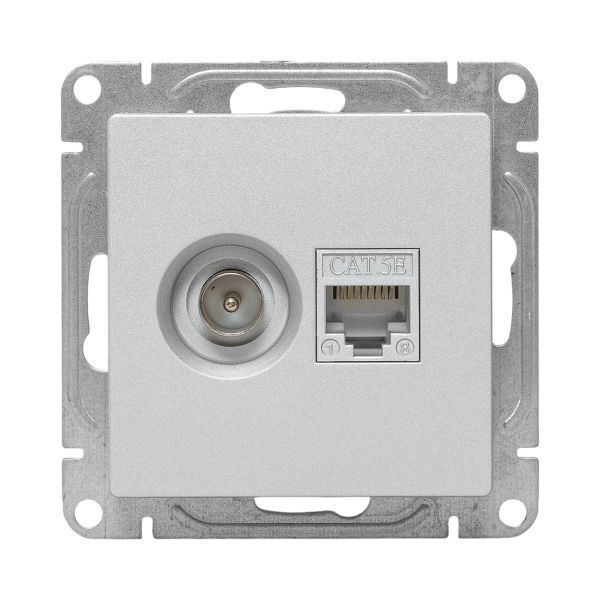 Розетка телевизионная + компьютерная СП Эпика TV + RJ45 кат.5 механизм алюм. EKF UP1-SOA-TV+RJ