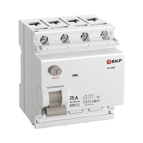 Выключатель дифференциального тока 4п 25А 300мА тип AC 6кА ВД-100N электромех. PROxima EKF E1046M25300