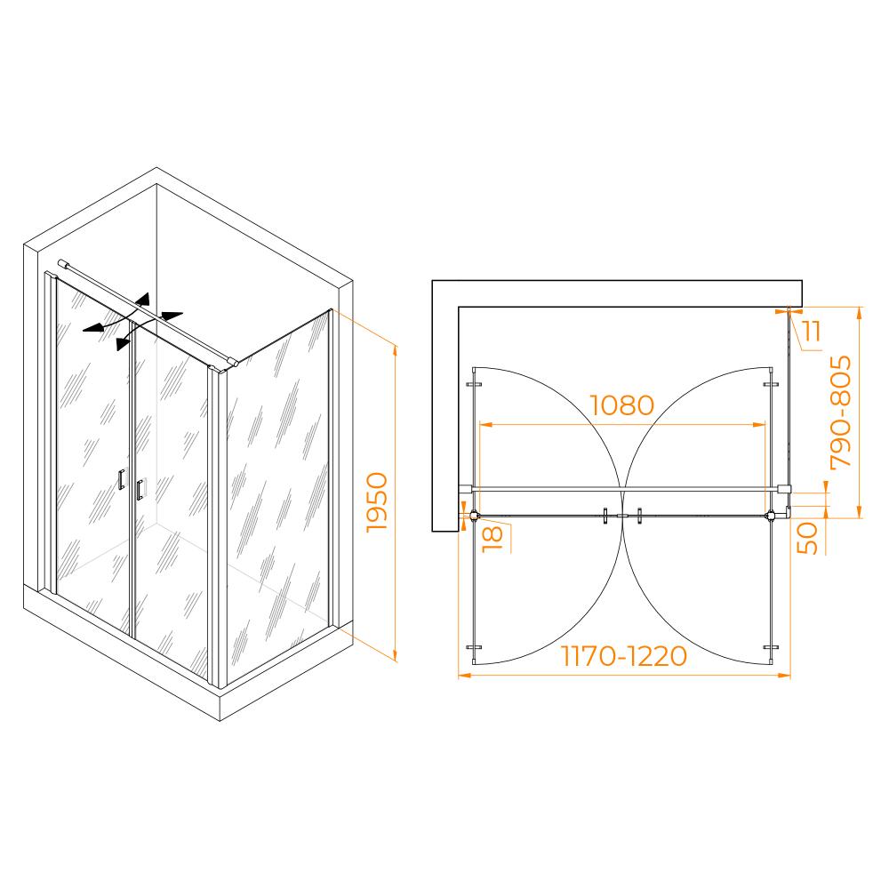 Душевой уголок RGW PA-144B (PA-104B+Z-050-2B+O-104B), 060814428-014