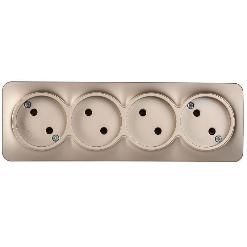 Розетка 4-м ОП GLORY РС24-2-ХШм 10А без заземл. без защ. шторок шампань матов. IEK ERH40-K37M-10