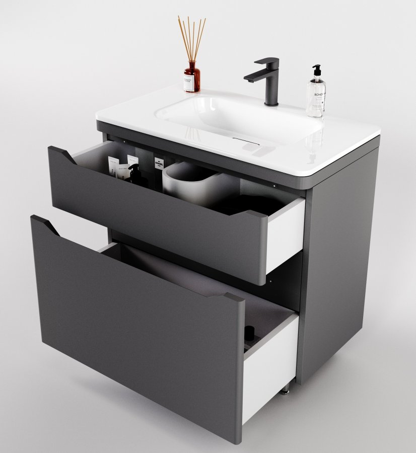 Тумба напольная "Марелла 80" (2 ящ.) Люкс антискрейтч серый, PLUS