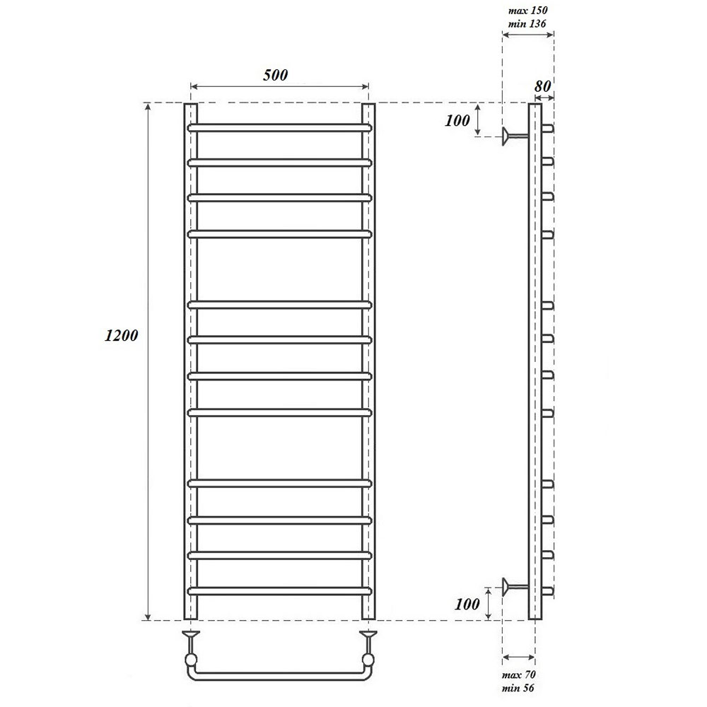 Полотенцесушитель водяной Point Нептун PN09152 П12 500x1200, хром