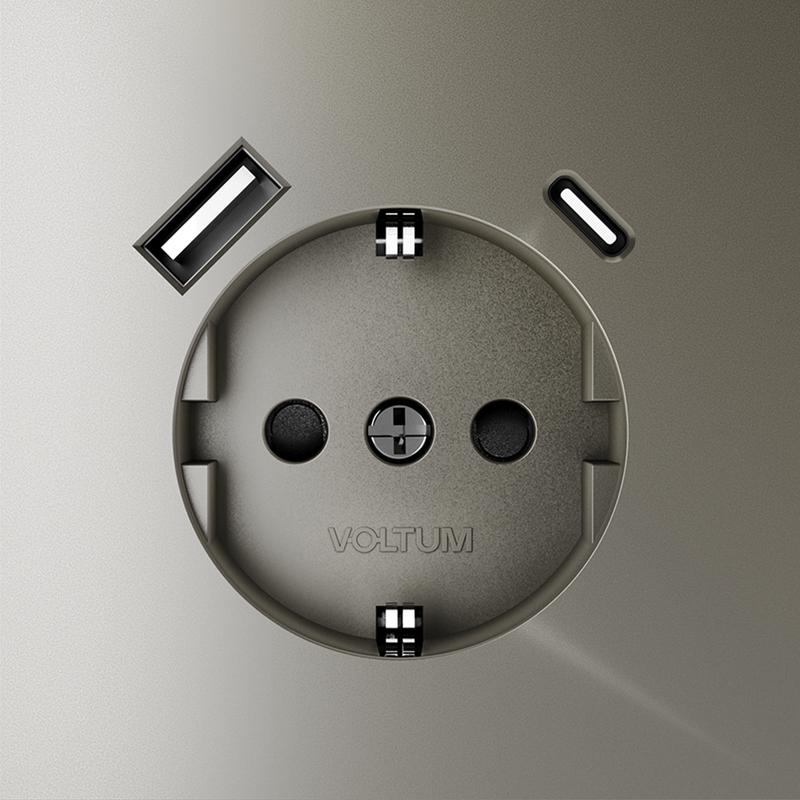 Розетка 1-м СП S70 16А с USB A+С с заземл. защ. шторки механизм шелк Voltum VLS040504