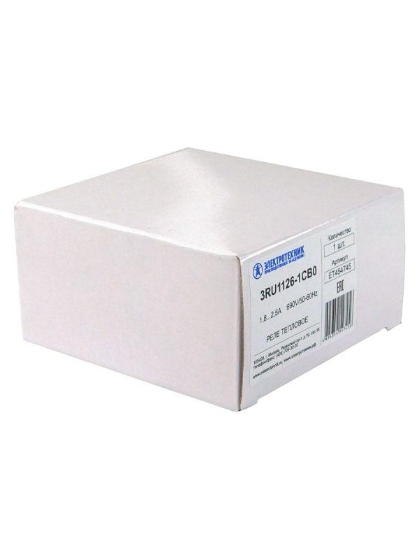 Реле перегрузки тепловое 3RU1126-1CB0 3п 0.75кВт 1.8...2.5А 1НО+1НЗ типоразмер S0 ручной и автоматический сброс винтовые клеммы IP20 Электротехник ET454745