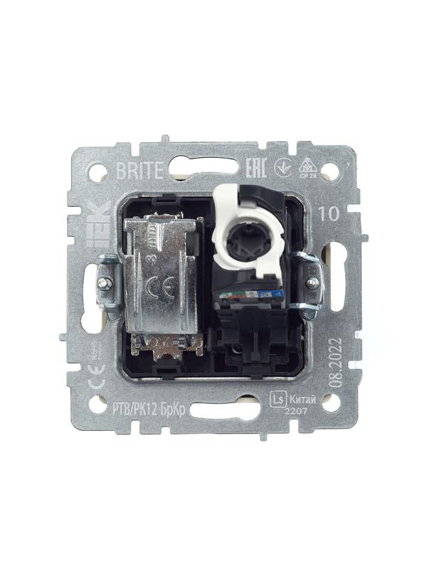 Розетка компьютерная + телевизионная 2-м Brite РТВ/РК12-БрКр RJ45 кат.5E + TV механизм беж. IEK BR-AK20-1-K10