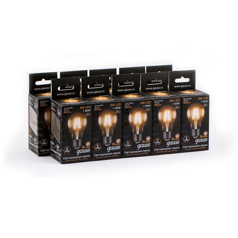 Лампа светодиодная филаментная Black Filament 6Вт A60 грушевидная 2700К тепл. бел. E27 600лм GAUSS 102802106