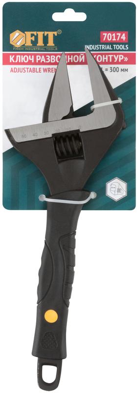 Ключ разводной "Контур" узкие губки шкала экстра увелич. захват ПВХ накладка на ручку 300мм 60мм FIT 70174