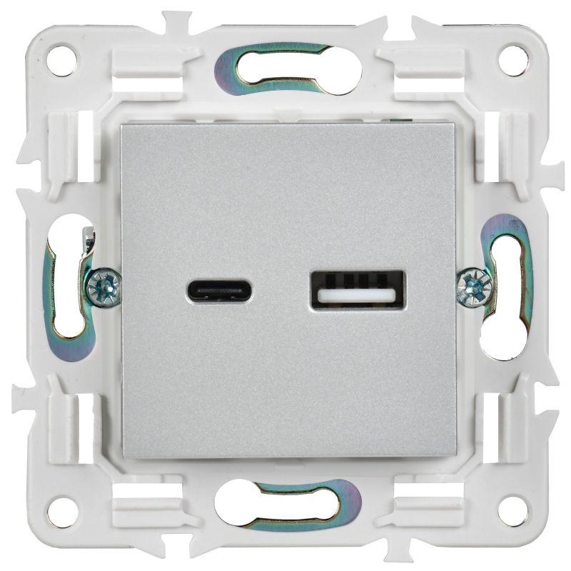 Розетка USB A+C 3.1А SKANDY SK-R14S серебр. IEK SK-U22-D31-K23