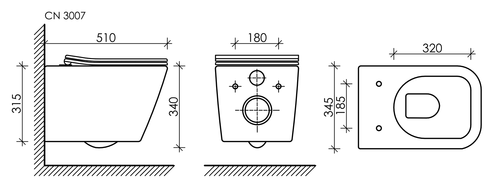 Подвесной унитаз Metric Rimless, CN3007MB