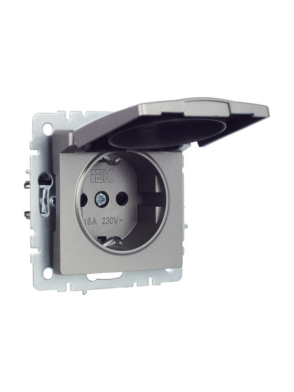 Розетка BRITE РСбш10-3-БрС 16А IP20 с заземл. защ. шторки с крышкой механизм сталь IEK BR-R16-16-K46