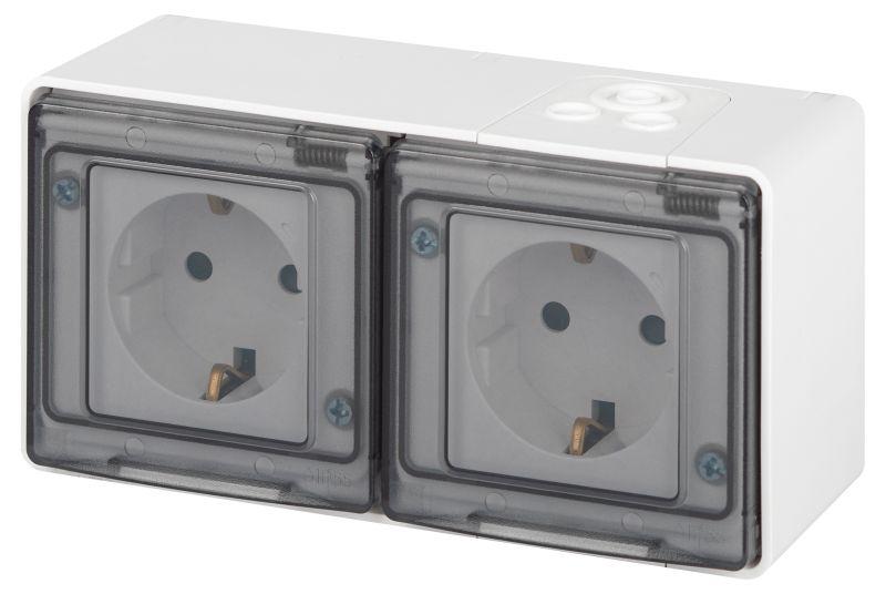 Розетка Эксперт 11-2504-01 2х2P+E гориз. IP55 шторки 16А-250В ОУ бел. Эра Б0063262