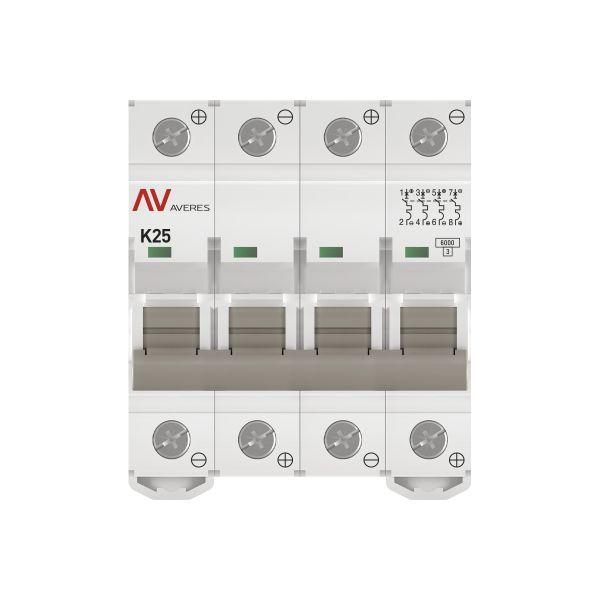 Выключатель автоматический модульный 4п K 25А 6кА AV-6 DC AVERES EKF mcb6-DC-4-25K-av