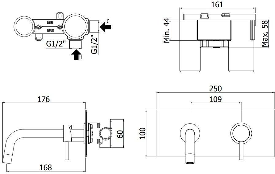 Смеситель для раковины Paffoni Light LIG101HG/M (с внутренней частью)