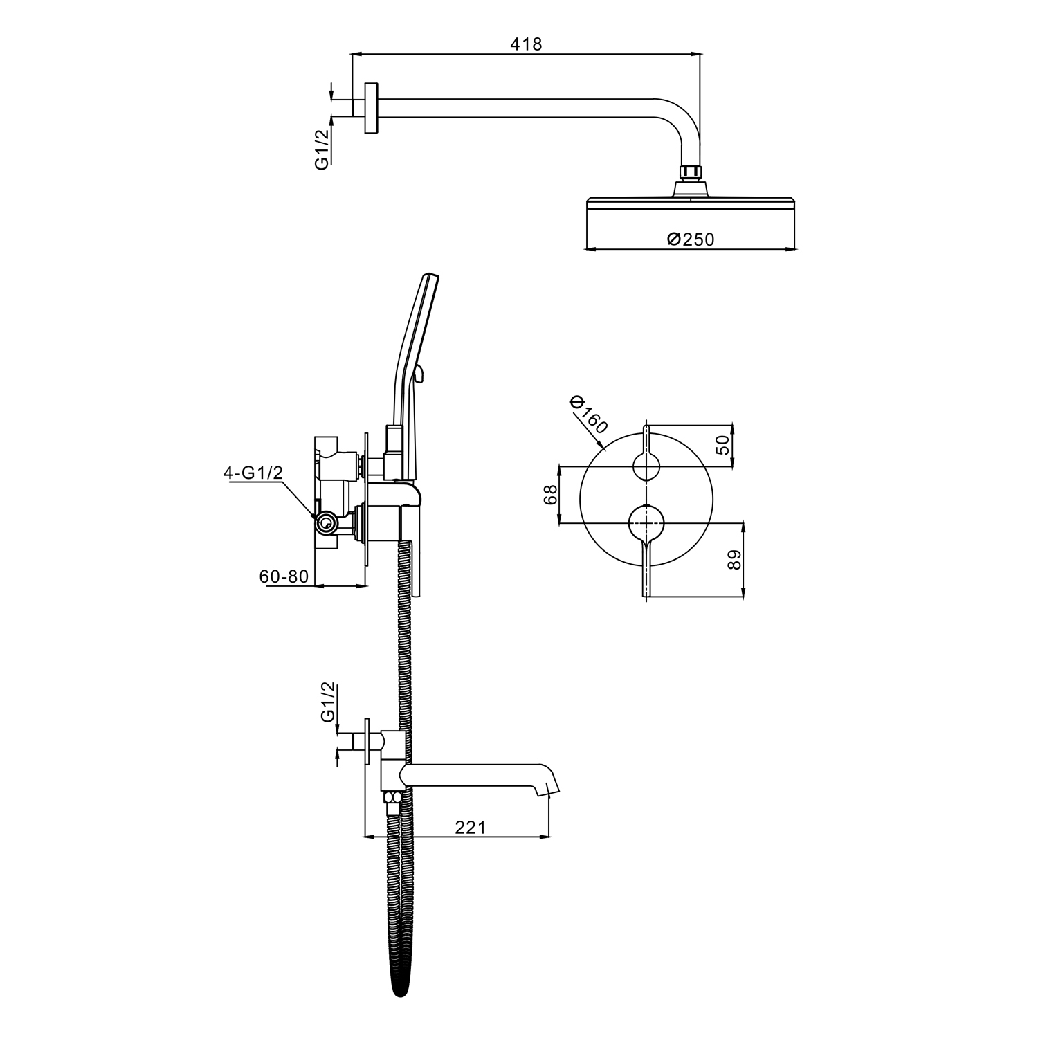 Душевая система встраиваемая Raglo R20.27, хром
