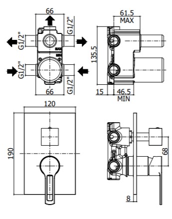 Смеситель встраиваемый для душа на 3 выхода Paffoni RINGO RIN019NO/M встраиваемый на 3 выхода Черный матовый