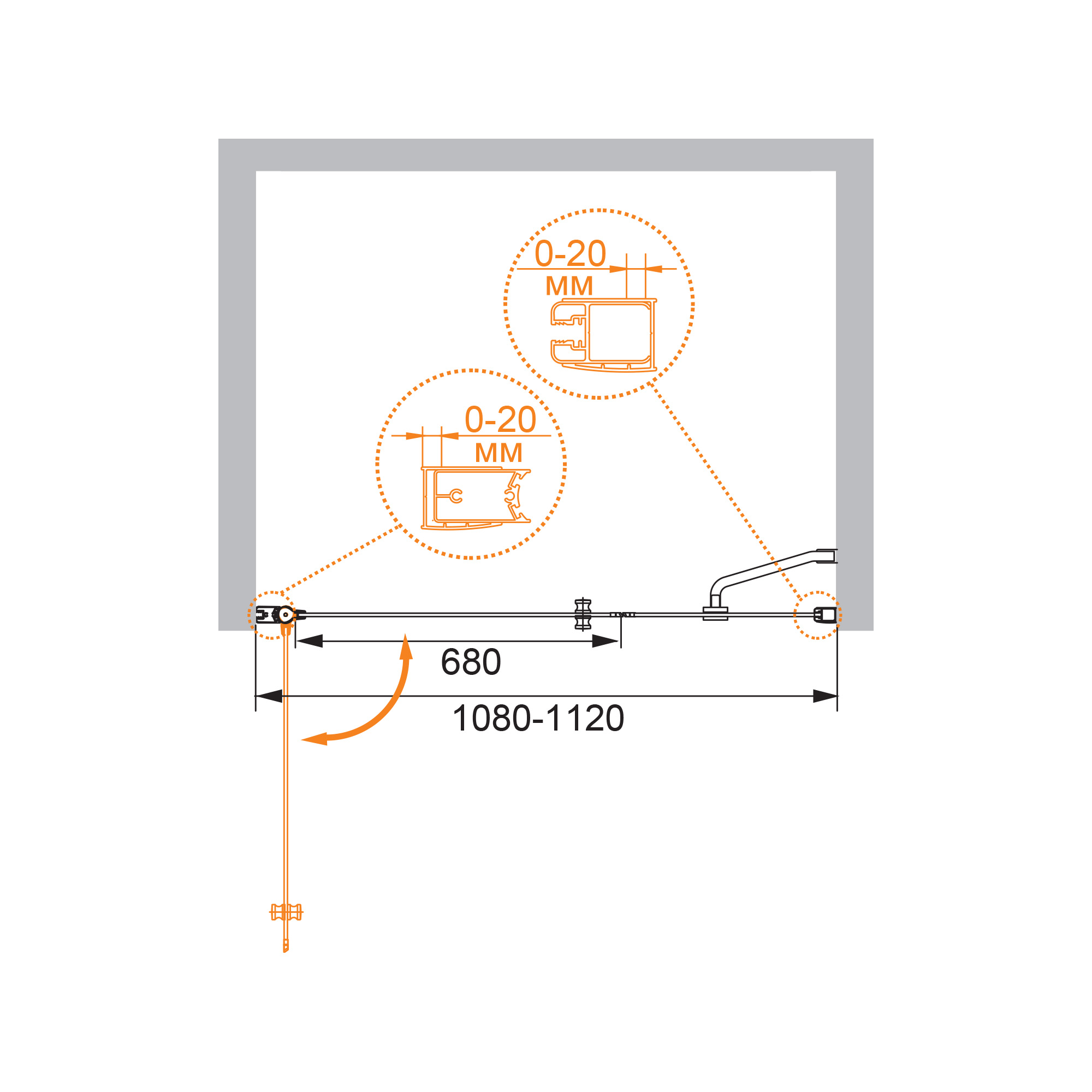 Душевая дверь CEZARES ELENA-W-B-11-30+80-P-Cr-L