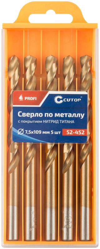 Сверло по металлу Profi с титановым покрытием 7.5х109мм (уп.5шт) Cutop 52-452