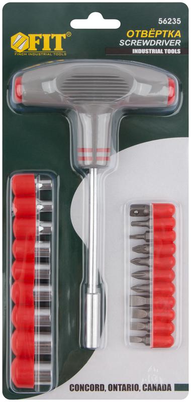 Отвертка Т-образная 11 CrV бит и 9 головок FIT 56235