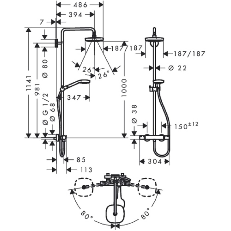 Душевая система Croma Select E 180 2jet Showerpipe 27256400 для душа