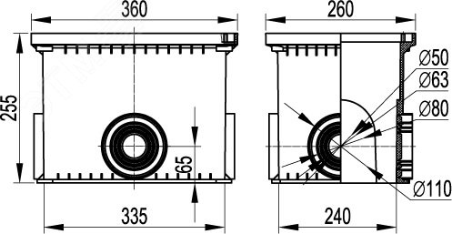 Колодец смотровой переходной без дна для двустенн ых труб 335х240х255