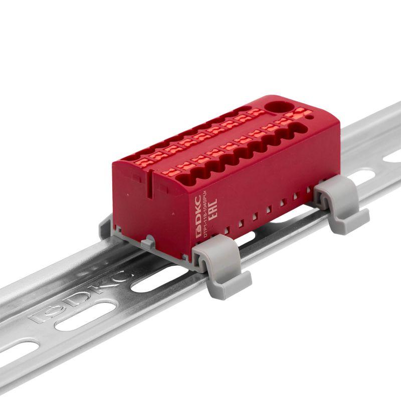 Блок распределительный зажим push-in 1 ввод 6кв.мм 18 точек подключения 25кв.мм красн. DKC DTP1-118-104SPUR