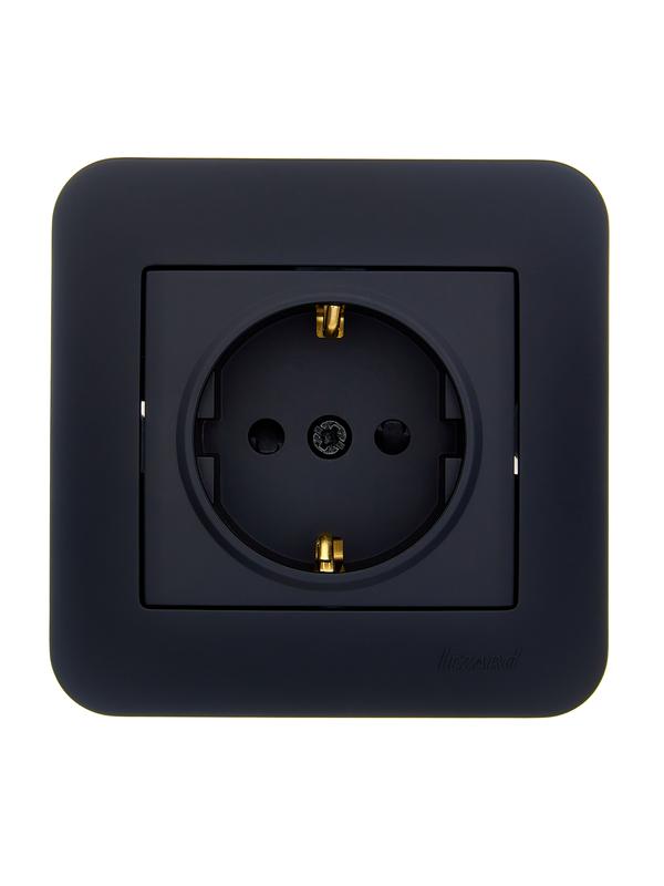 Розетка 1-м СП ASTI 16А IP20 с заземл. защ. шторки термопласт в сборе черн. бархат. LEZARD 7081-4242-124B