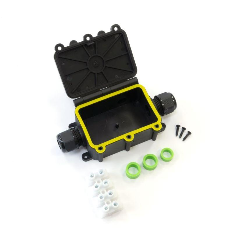 Коробка распределительная ОП 131х80х37 3-вводная IP68 ПА66 40А 450В d3.5-12мм с откидной крышкой черн. Промрукав PR08.13152