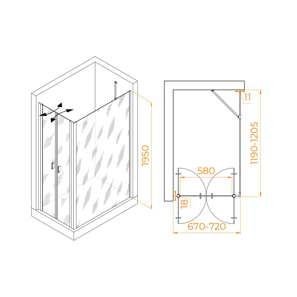 Душевой уголок RGW PA-144B (PA-104B+Z-050-2B+O-204B), 060814472-14