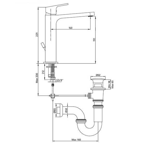 Смеситель ECA Tiera 102188013EX для раковины с донным клапаном