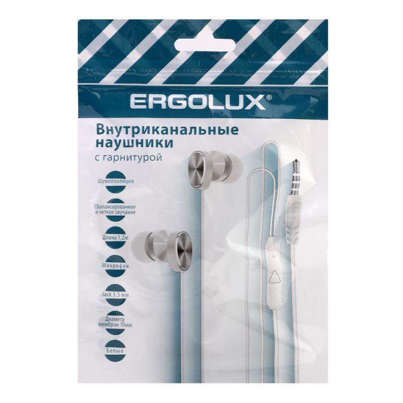 Наушники вакумные с микрофоном проводные ELX-WHP02P-C01 ПРОМО 3.5мм 1.2м пакет бел. Ergolux 15279