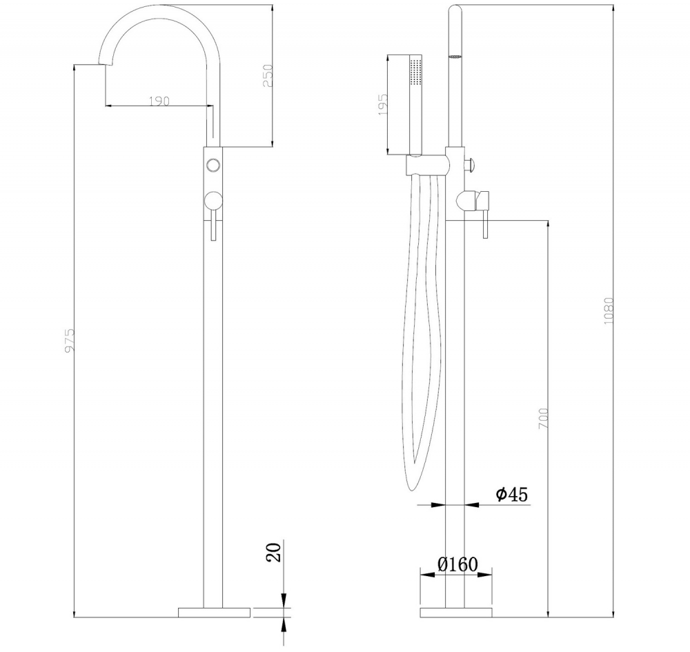 Смеситель ABBER Wasser Kreis AF8115N напольный для ванны, хром