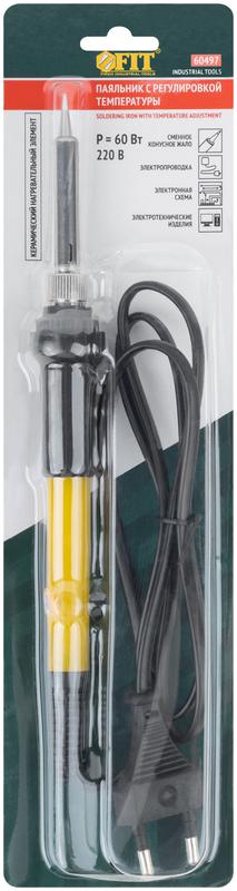 Паяльник 220В с регулировкой температуры керамический нагревательный элемент 60Вт FIT 60497