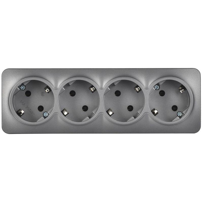 Розетка 4-м ОП GLORY РС24-3-ХСм 16А с заземл. без защ. шторок сталь матов. IEK ERH41-K46M-16