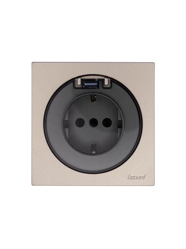 Розетка 1-м СП OSEN с заземл. с крышкой ПБТ механизм титан LEZARD 743-3788-123B