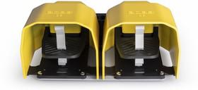 Педаль двойная 2x(1НО+1НЗ) + 2x(1НО+1НЗ) 2 скорости с фиксацией с защитным кожухом (алюм.) желт. цвета основание для рукояти (250В AC 4А) IP65 EMAS PDKA22GG12