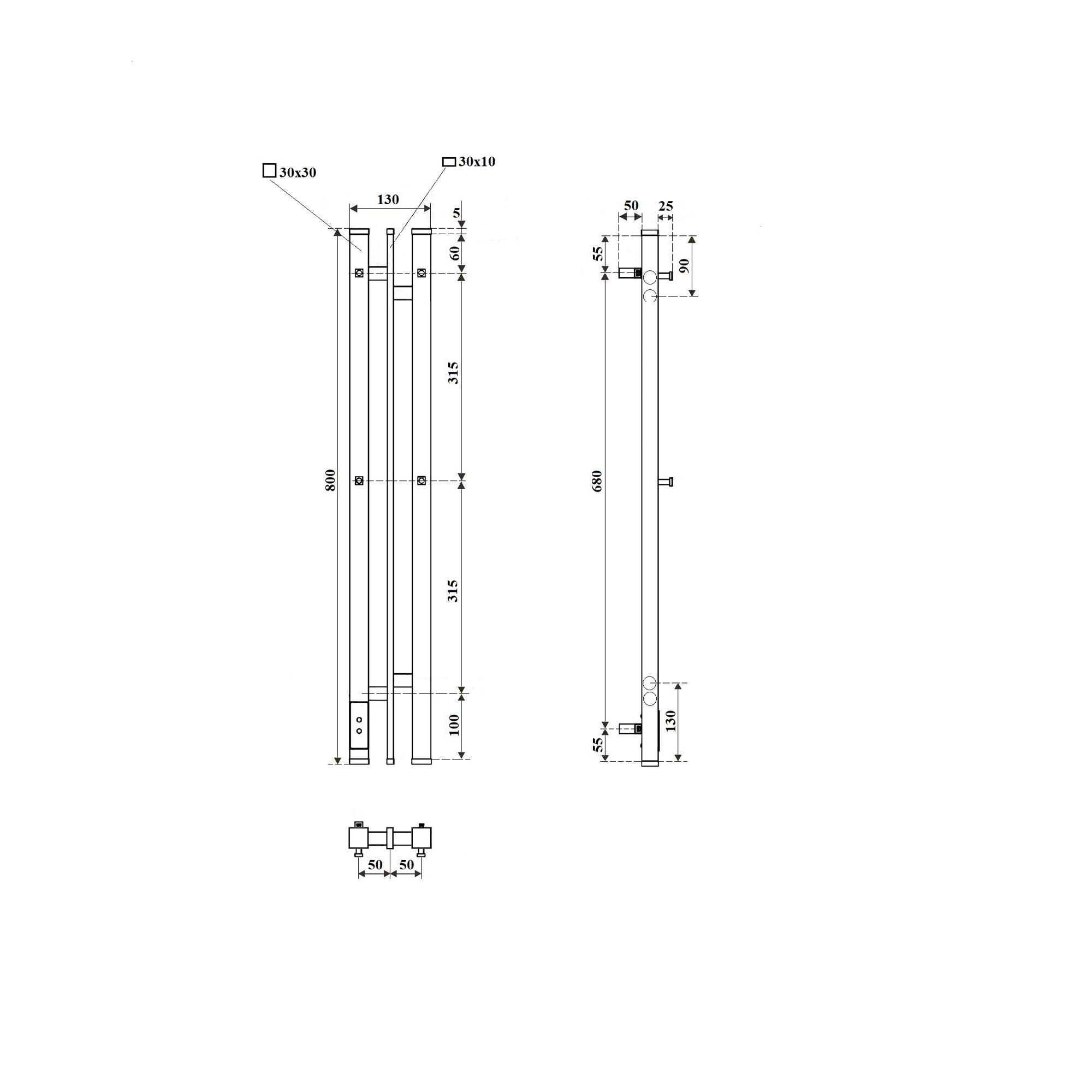 Полотенцесушитель электрический Point Фрея PN20718GB П2 100x800 диммер слева, графит блеск