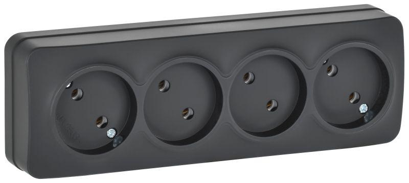 Розетка 4-м ОП GLORY РС24-2-ХЧм 10А без заземл. без защ. шторок черн. матов. IEK ERH40-K02M-10