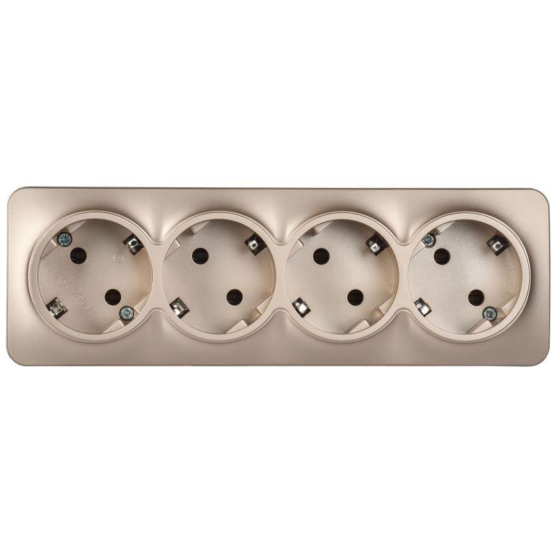 Розетка 4-м ОП GLORY РС24-3-ХШм 16А с заземл. без защ. шторок шампань матов. IEK ERH41-K37M-16