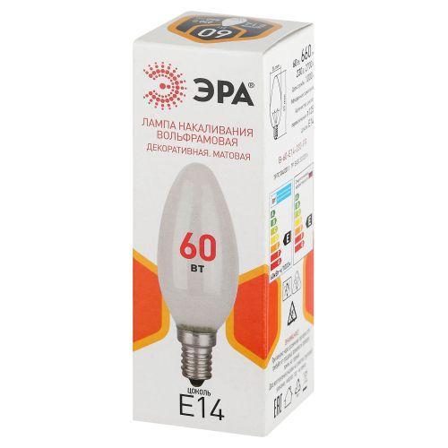 Лампа накаливания B36 60Вт свеча матовая E14/E14 230В Эра Б0066376