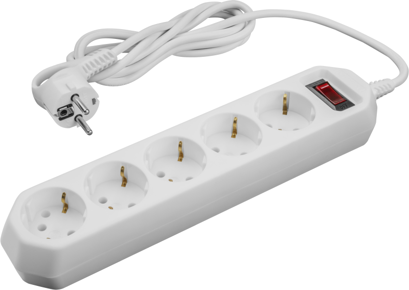 Удлинитель с сетевым фильтром 5х5м 10А IP20 2.2кВт ПВС 3х0.75 с выкл. с инд. сети бел. ОНЛАЙТ 90781