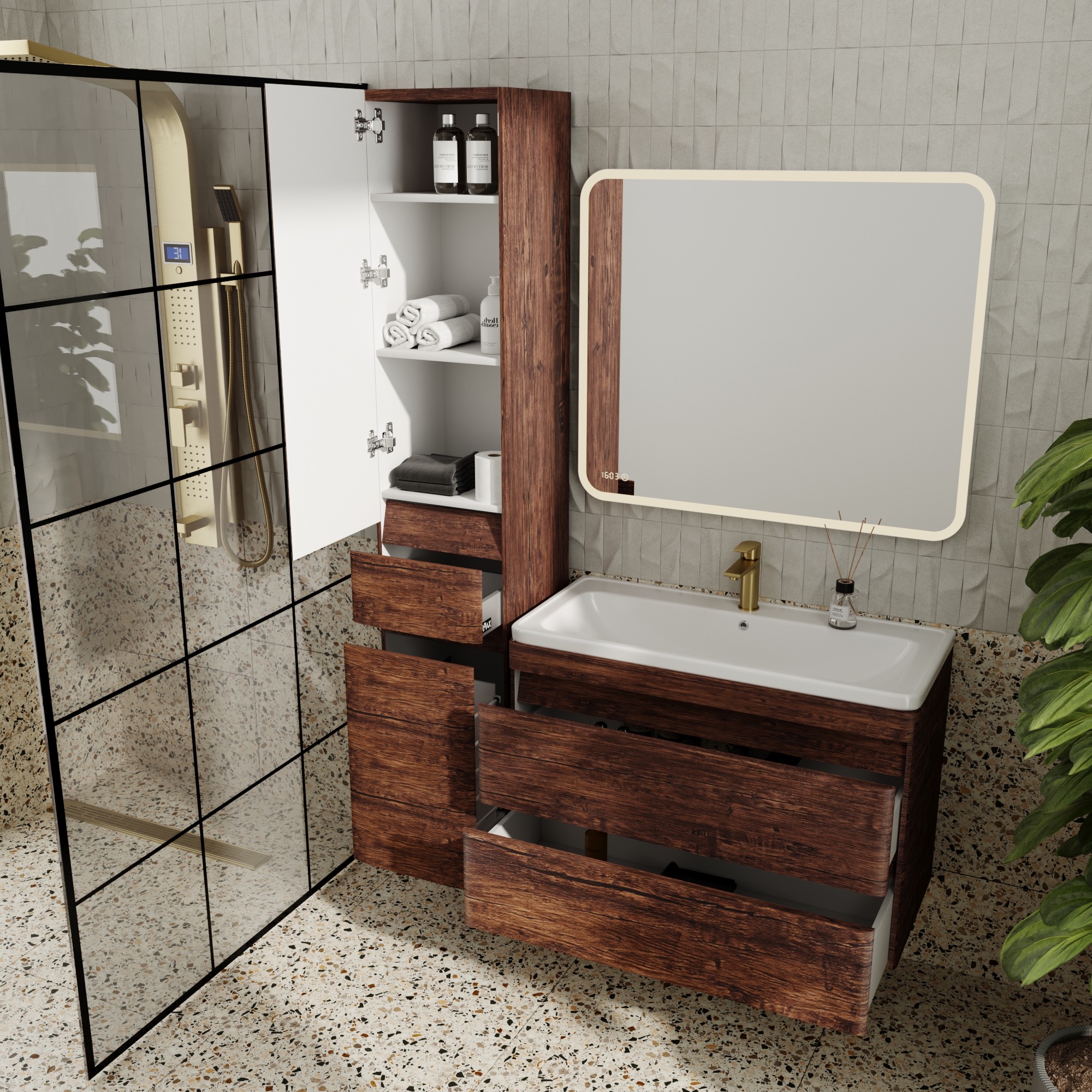 Тумба подвесная "Атлантика 90", Люкс старое дерево, PLUS