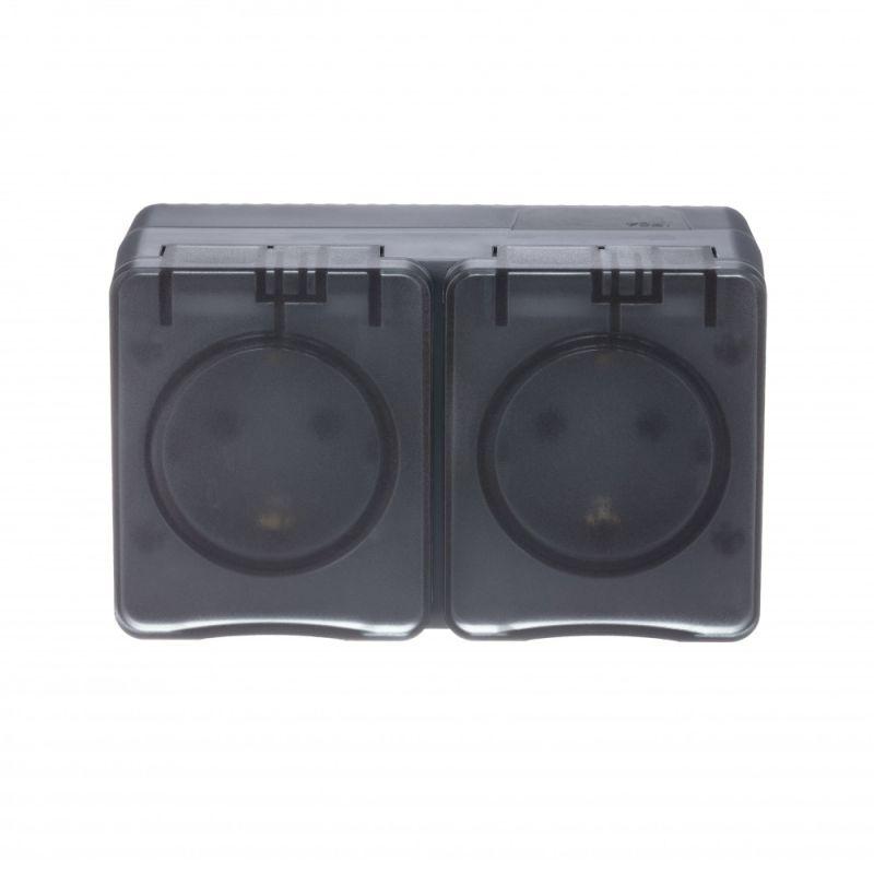 Розетка 2-м ОП AtlasDesign PROFI 16А IP54 заземл. защ. шторки антрацит SE ATN544026