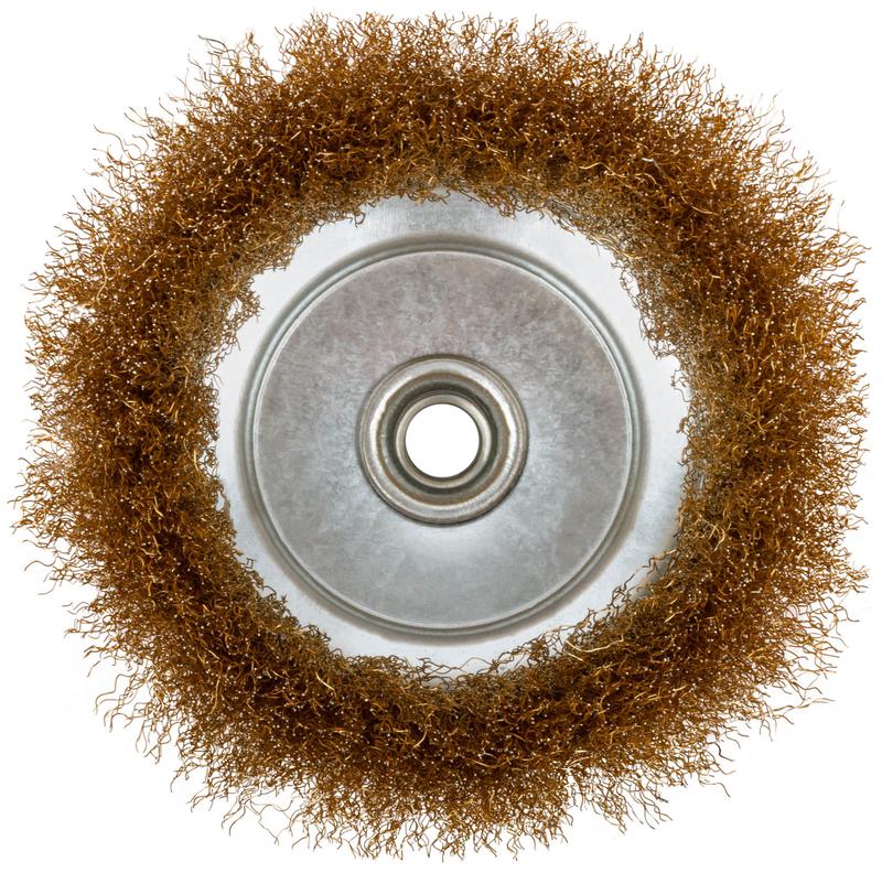 Корщетка чашечная гайка М14 стальная латунированная волнистая проволока 150мм КУРС 39040