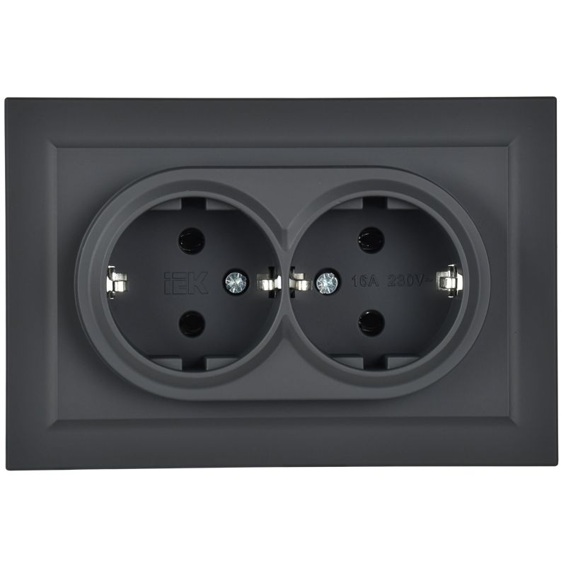 Розетка 2-м СП BRITE РС12-3-БрГ 16А в сборе с заземл. без защ. шторок графит IEK BR-R21-16-K53-F