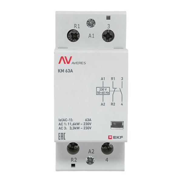 Контактор модульный КМ 63А 1NC+1NO 230В AC (2 мод.) AVERES EKF km-av-2-63-11-230V