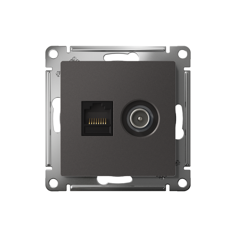 Розетка компьютерная + телевизионная 2-м AtlasDesign RJ45 кат.5E базальт SE ATN001489