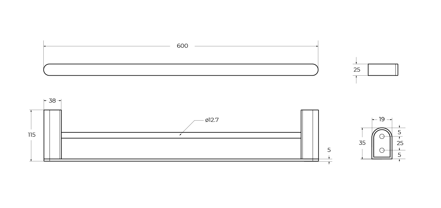 Полотенцедержатель двойной CEZARES STYLUS-THD-60-BORO