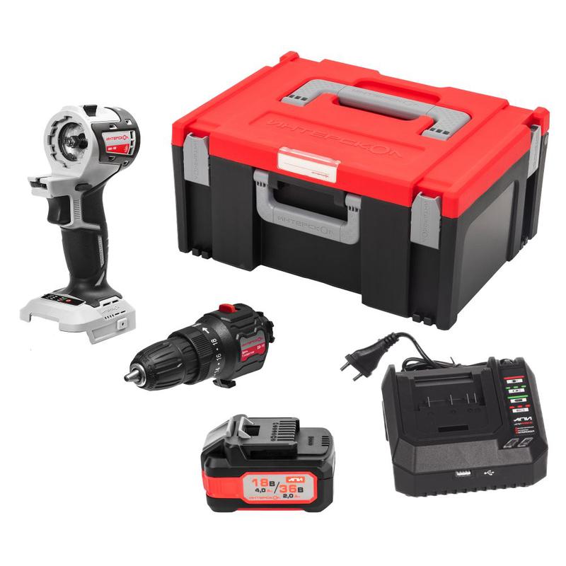 Набор инструментов МультиМАКС "Базовый Шуруповерт": привод ММ-18В модуль ДАУ-10 1 АКБ 4.0А.ч/18В (2.0А.ч/36В) ЗУ-4.0/18 МультиБОКС 150 ИНТЕРСКОЛ 755.4.5.40